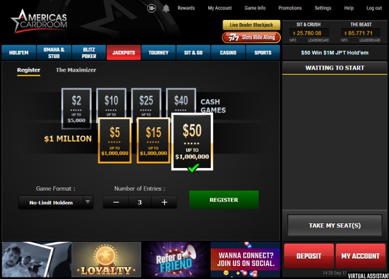 Americas Cardroom jackpots