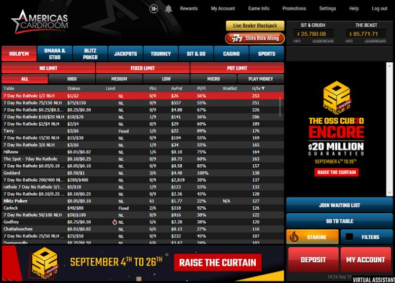 Americas Cardroom game lobby