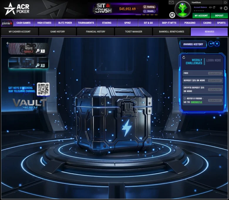 Nachdem ihr dem Kanal beigetreten seid, erhaltet ihr einen Key für den Vault. Gleichzeitig werden weitere Challenges freigeschaltet, über die zusätzliche Keys und Rewards erspielt werden können.