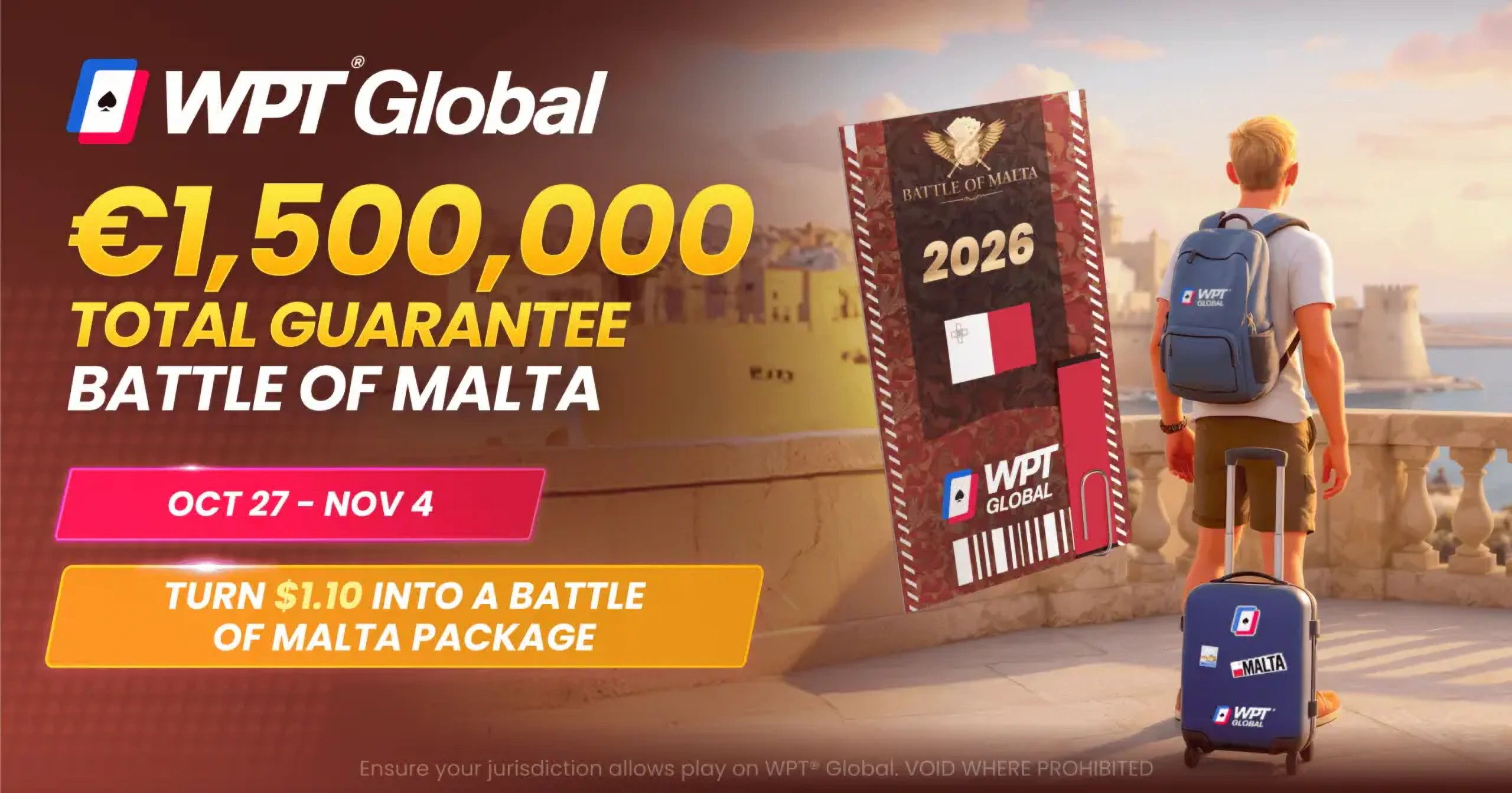 Die Battle of Malta findet vom 27. Oktober bis 4. November 2026 im Casino Malta statt. Bereits ab sofort können sich Spieler online über WPT Global qualifizieren