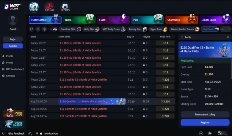 Bei jedem Qualifier sind zwei $1.600-Packages garantiert. Die Satellite-Ladder hat drei Stufen: $1.10 (alle 30 Min.), $11 (täglich) und $110 (sonntags).