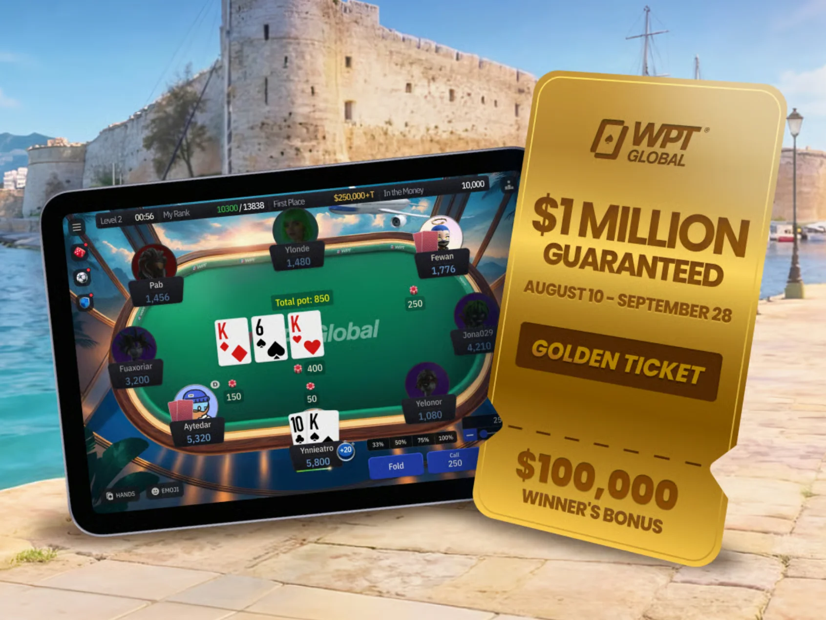 Vom 10. August bis 28. September 2026 verlost WPT Global jeden Sonntag Pakete für die WPT Prime Cyprus.