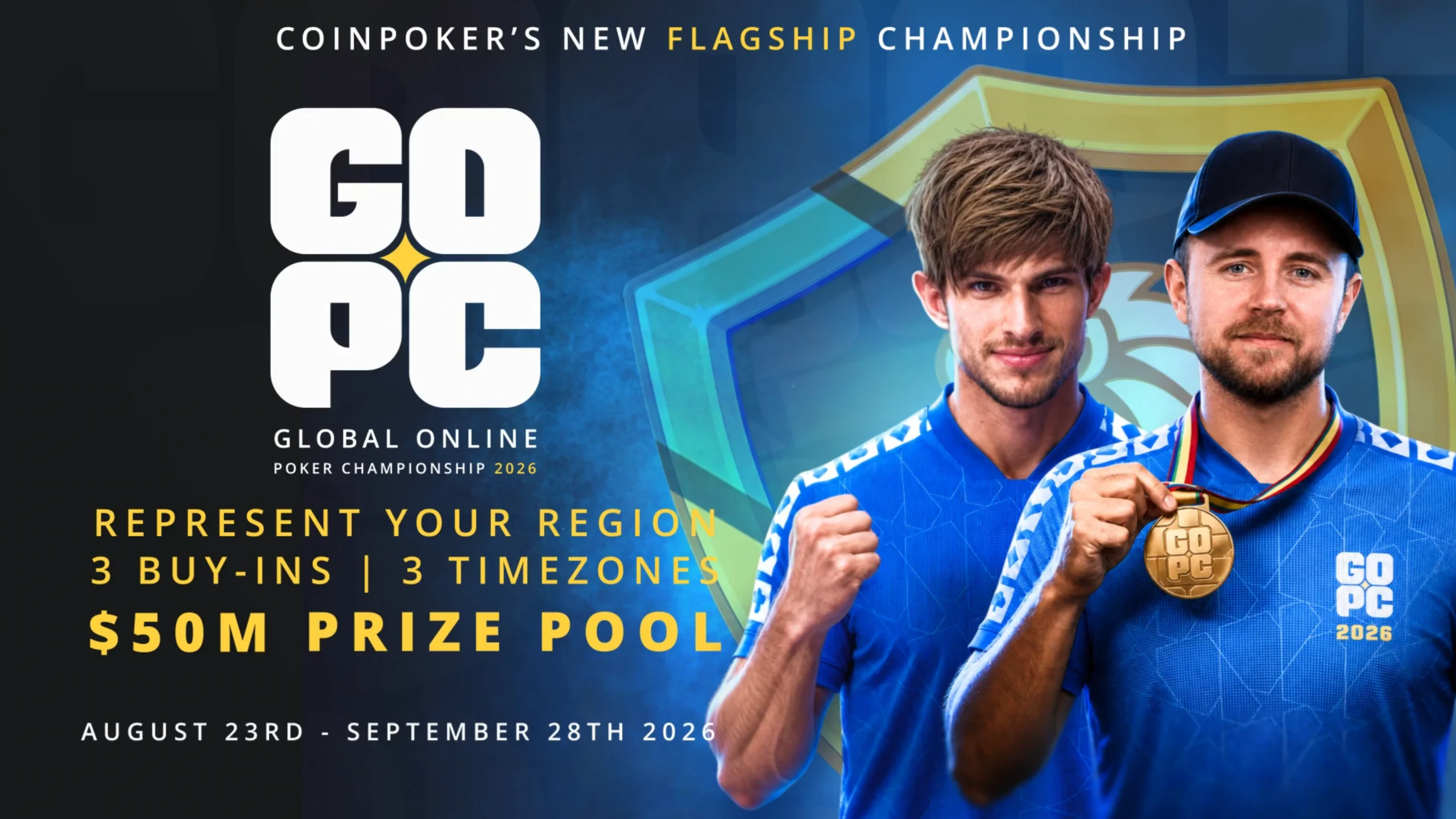 Die erste Global Online Poker Championship (GOPC 2026) findet vom 23. August bis 28. September 2026 auf CoinPoker statt – mit $50.000.000 Garantie.