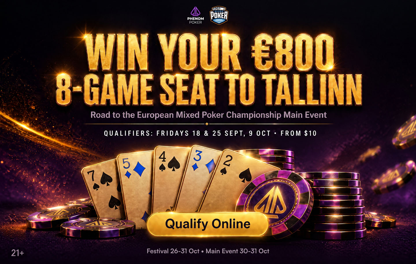 Die EMPC findet vom 26. bis 31. Oktober in Tallinn statt. Über Phenom-Poker-Satellites ab $10 können sich Spieler für das Main Event qualifizieren.