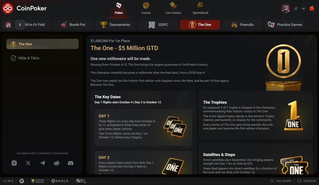 Der Tab The One in der Lobby zeigt unter anderem die verbleibenden Tage bis zum ersten Startflight.