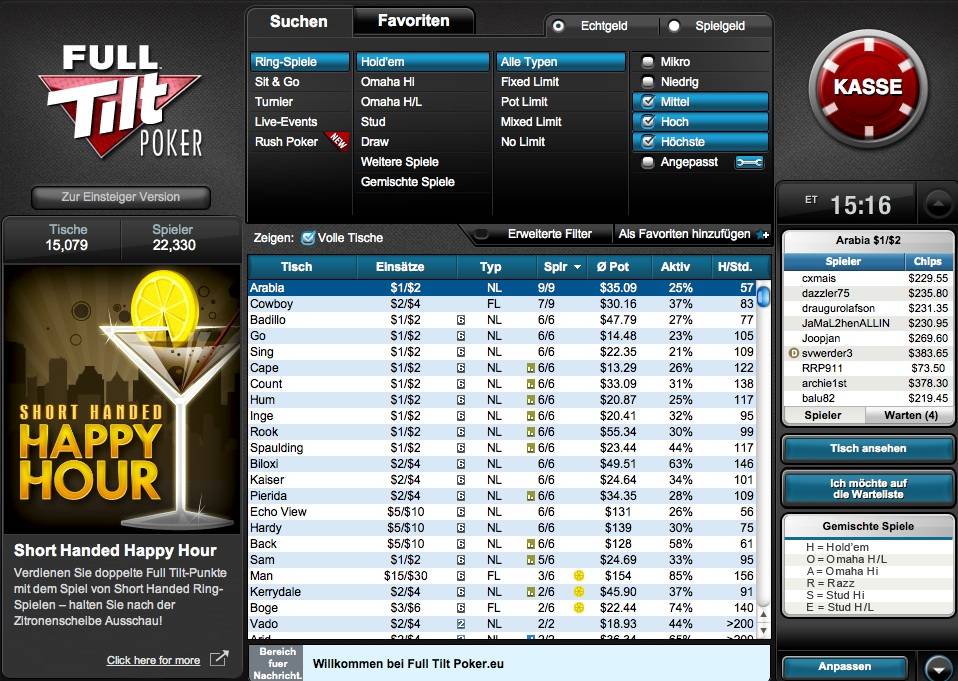 Gewinnen Sie bis zu TICKET – die neue Full Tilt Lobby als (etwas schlechtere) PokerStars-Kopie Full Tilt Lobby