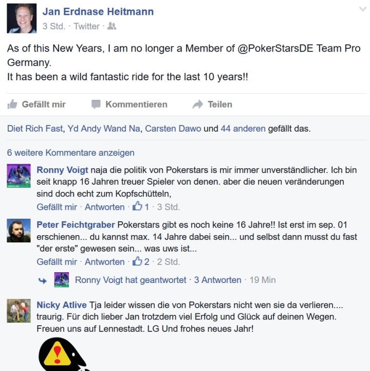 Jan HEitmann nicht mehr bei PokerStars Jan HEitmann nicht mehr bei PokerStars