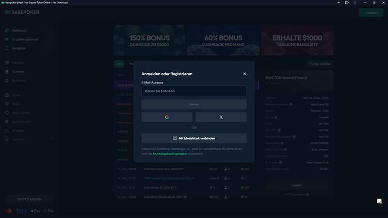 BasePoker-Registrierungsseite