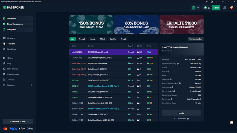 BasePoker Turnier-Seite