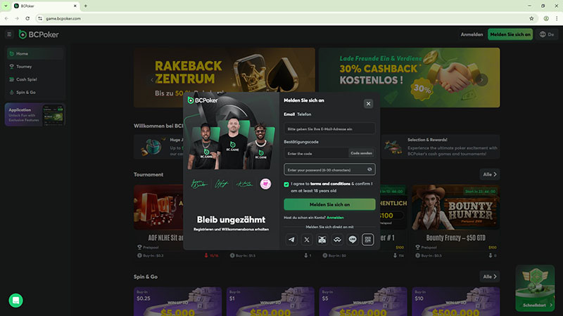 BC Poker Registrierungsseite