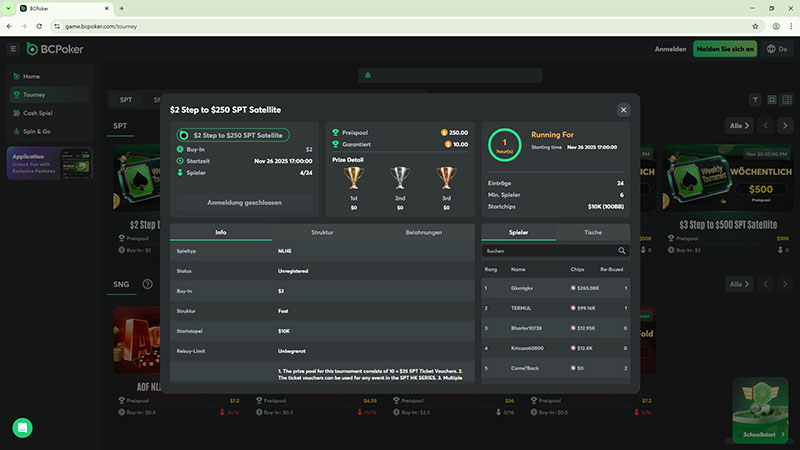 BC Poker Turnier-Seite