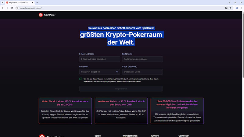 CoinPoker-Registrierungsseite