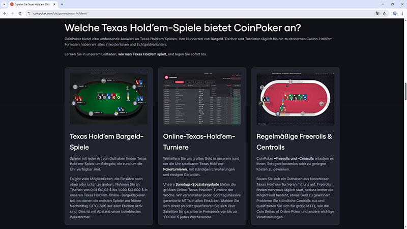 CoinPoker-Spiele-Seite