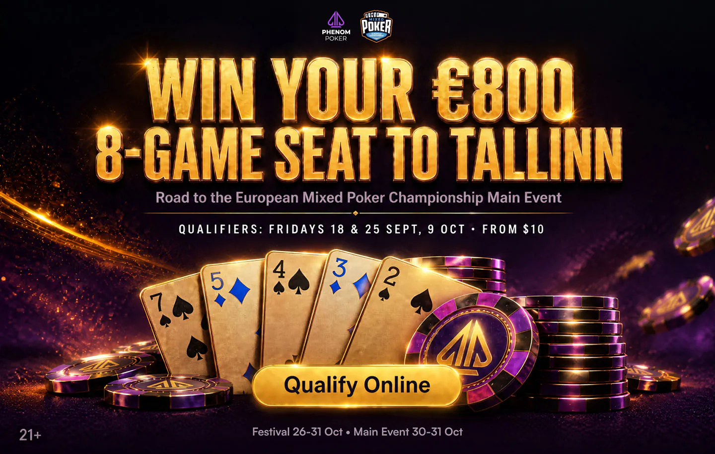 Die EMPC findet vom 26. bis 31. Oktober in Tallinn statt. Über Phenom-Poker-Satellites ab $10 können sich Spieler für das Main Event qualifizieren.
